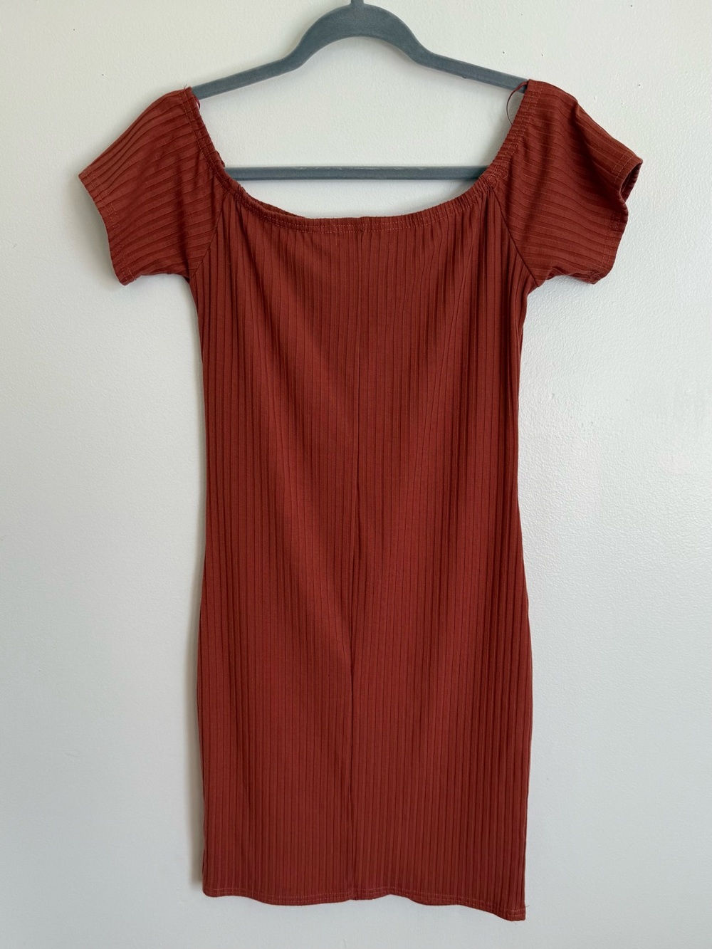 Say What? Rust Ribbed Off-Shoulder Mini Dress - Picture 2 of 4